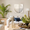 Cuadro abstracto minimalista circular en tonos neutros beige y gris – diseño geométrico