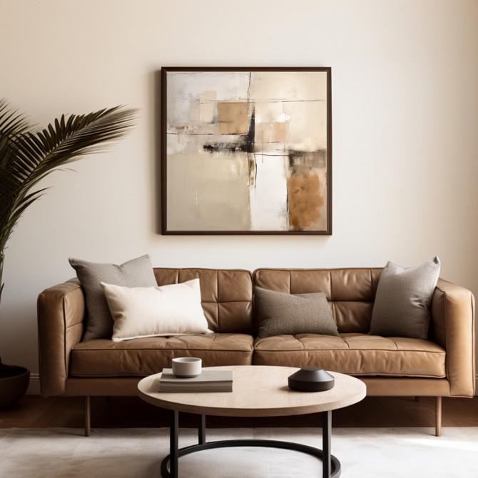 Cuadro abstracto moderno en tonos beige y blanco – diseño minimalista para decoración elegante Cuadro abstracto moderno en tonos beige y blanco – diseño minimalista para decoración elegante