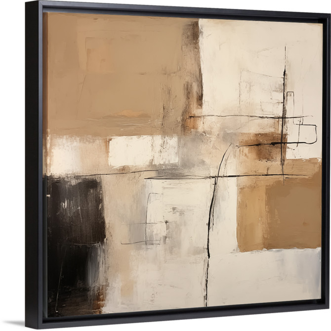 Cuadro abstracto cuadrado en beige, blanco y negro con diseño minimalista