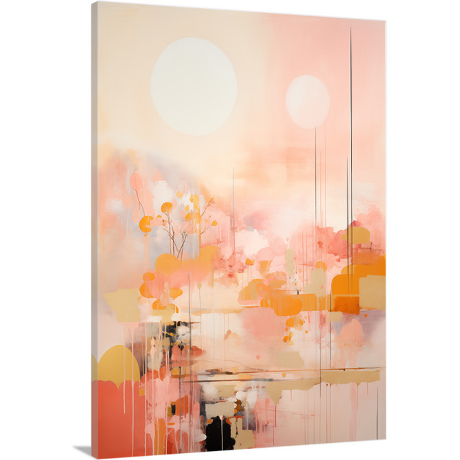 Cuadro abstracto en tonos rosas y melocotón con formas etéreas – decoración vertical moderna