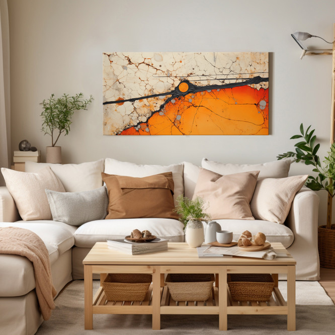 Cuadros abstracto moderno que combina tonos tierras con fuertes colores anarajandos