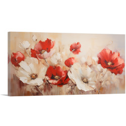 Cuadro decorativo con amapolas en tonos rojos y blancos sobre fondo cálido- Cuadrostock