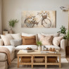 Cuadro decorativo con bicicleta vintage y flores en tonos beige y pastel-Cuadrostock