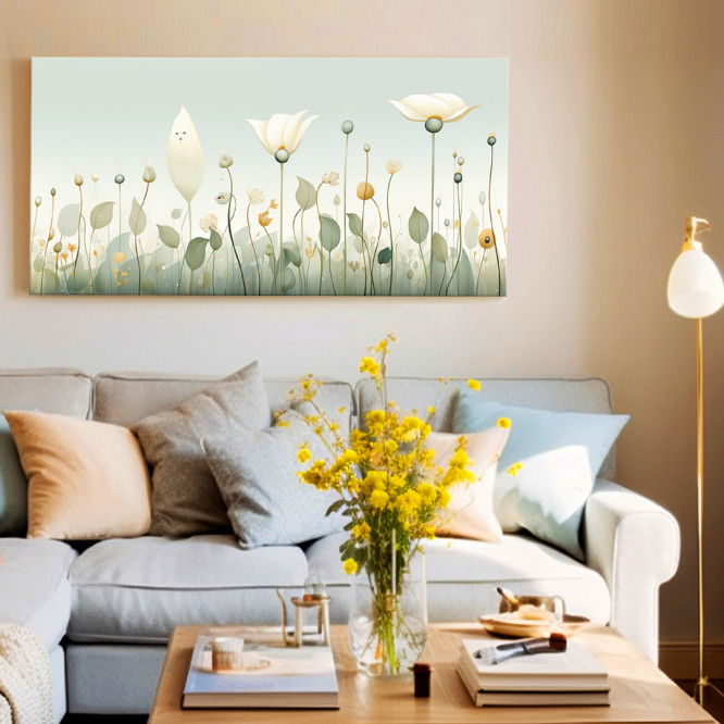 Cuadro decorativo con delicadas flores en tonos suaves sobre fondo claro. - Cuadrostock