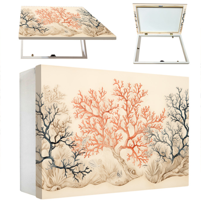 Tapa contadores decorativo con  corales en tonos coral y azul, disponible en diferentes medidas. - Cuadrostock