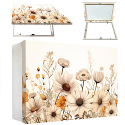 Tapa contador decorativo con ilustración de flores silvestres en tonos beige, marrón y mostaza sobre fondo blanco - Cuadrostock