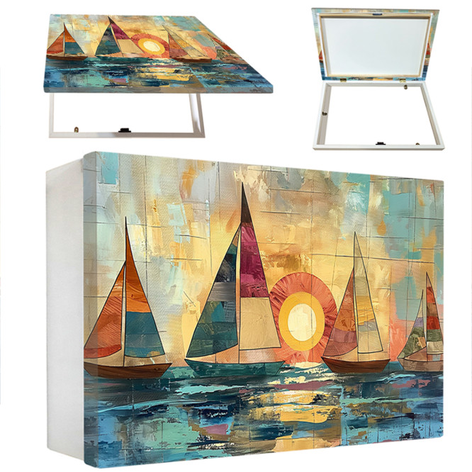 Tapa contador “Navegando hacia el Sol” con diseño de veleros al atardecer -Cuadrostock
