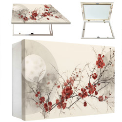 Tapa contador con luna llena y ramas de flores rojas en estilo oriental- Cuadrostock