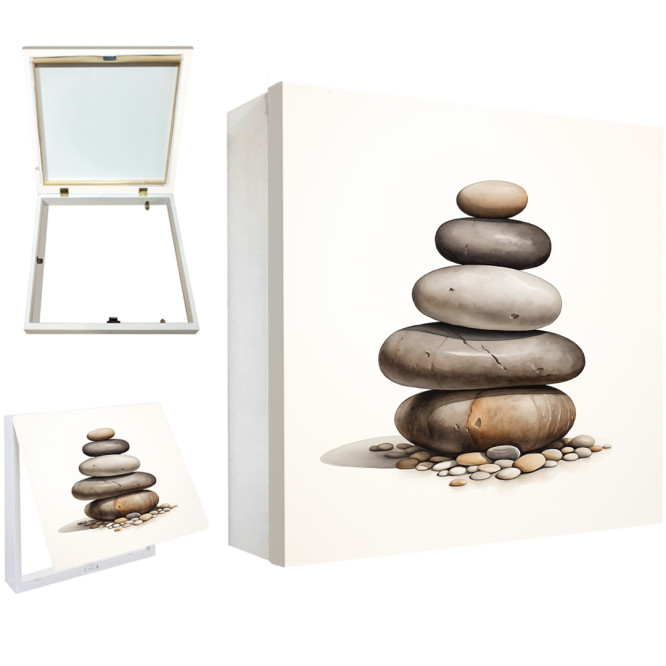 Tapa contador decorativo con piedras zen apiladas sobre fondo blanco minimalista- Cuadrostock Tapa contador decorativo con piedras zen apiladas sobre fondo blanco minimalista- Cuadrostock