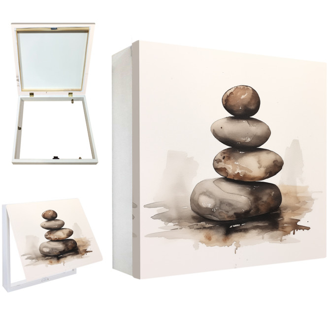 Tapa contador decorativo con piedras zen apiladas sobre fondo blanco minimalista- Cuadrostock Tapa contador decorativo con piedras zen apiladas sobre fondo blanco minimalista- Cuadrostock