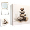 Tapa contador decorativo con piedras zen apiladas sobre fondo blanco minimalista- Cuadrostock