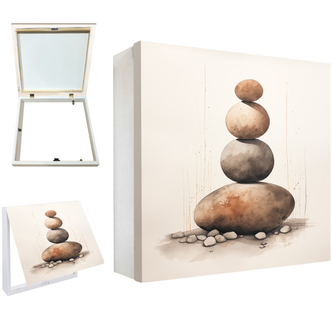 Tapa contador decorativo con piedras zen apiladas sobre fondo blanco minimalista- Cuadrostock Tapa contador decorativo con piedras zen apiladas sobre fondo blanco minimalista- Cuadrostock