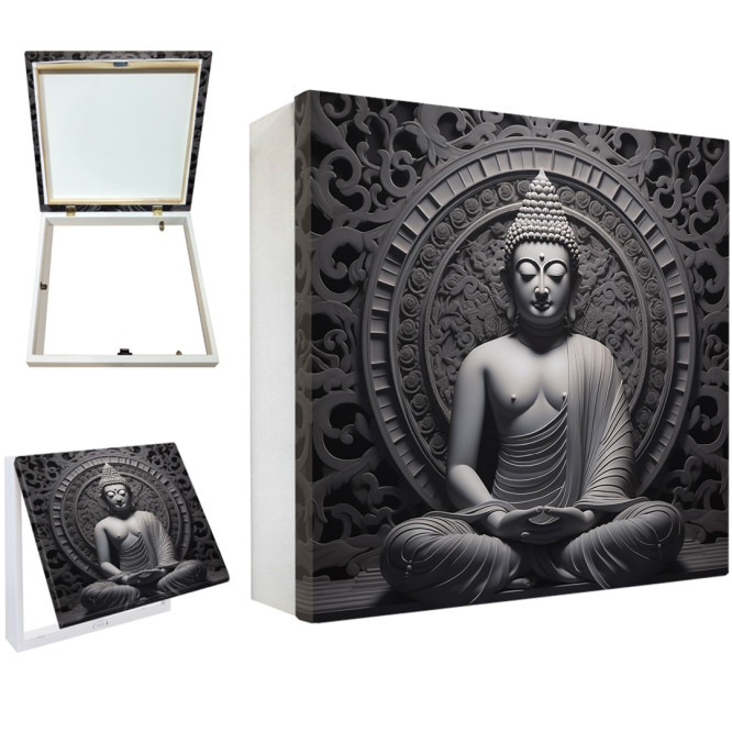 Tapa contador decorativo con imagen de Buda sentado en posición de meditación sobre fondo mandala en tonos oscuros- Cuadrostock Tapa contador decorativo con imagen de Buda sentado en posición de meditación sobre fondo mandala en tonos oscuros- Cuadrostock