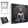 Tapa contador decorativo con imagen de Buda sentado en posición de meditación sobre fondo mandala en tonos oscuros- Cuadrostock