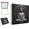 Tapa contador decorativo con imagen de Buda sentado en posición de meditación sobre fondo mandala en tonos oscuros- Cuadrostock