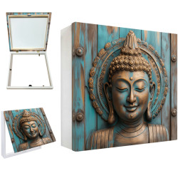 Tapa contador decorativo con imagen de Buda dorado sobre fondo turquesa - Cuadrostock