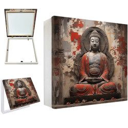 Tapa contador zen con imagen de Buda en relieve y fondo vintage desgastado en tonos rojizos- Cuadrostock