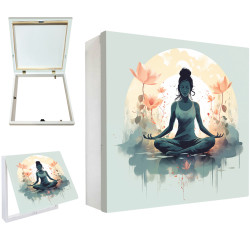 Tapa contador decorativo con mujer meditando y flores de loto en tonos pastel- Cuadrostock