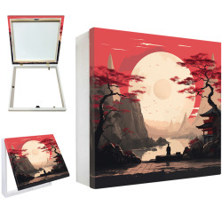 Tapa contador decorativo con paisaje japonés, luna llena y árboles rojos estilo sakura- Cuadrostock