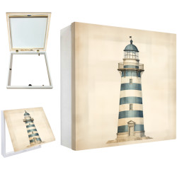 Tapa contador decorativo con diseño de faro azul y blanco estilo náutico vintage - Cuadrostock