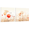 Díptico floral moderno con delicadas flores en tonos rojos, naranjas y beige sobre fondo neutro- Cuadrostock