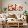 Díptico decorativo con amapolas en tonos rojos y blancos sobre fondo cálido- Cuadrostock