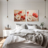 Díptico decorativo con amapolas en tonos rojos y blancos sobre fondo cálido- Cuadrostock