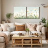 Díptico decorativo con delicadas flores en tonos suaves sobre fondo claro-Cuadrostock