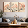Tríptico decorativo con ilustración de corales en tonos azul y rojo sobre fondo neutro. - Cuadrostock