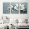 Tríptico de magnolias blancas  sobre fondo azul grisáceo- Cuadrostock