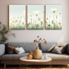Tríptico decorativo con delicadas flores en tonos suaves sobre fondo claro-Cuadrostock