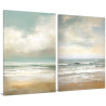Díptico con paisaje de playa y mar en tonos pastel, estilo relajante