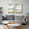 Díptico con paisaje de playa y mar en tonos pastel, estilo relajante