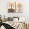 Díptico  con el Árbol de la vida en tonos similares a dorado, ideal para decoraciones zen