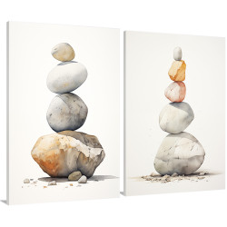 Díptico estilo zen, piedras apiladas en tonos grises y blanco y ocres- Cuadrostock