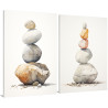 Díptico estilo zen, piedras apiladas en tonos grises y blanco y ocres- Cuadrostock