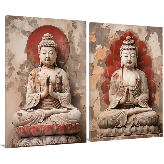 Díptico zen con esculturas de Buda sobre fondo rojizo desgastado ideal para ambientes espirituales- Cuadrostock Díptico zen con esculturas de Buda sobre fondo rojizo desgastado ideal para ambientes espirituales- Cuadrostock