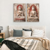 Díptico zen con esculturas de Buda sobre fondo rojizo desgastado ideal para ambientes espirituales- Cuadrostock