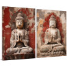 Díptico zen con esculturas de Buda sobre fondo rojizo desgastado ideal para ambientes espirituales- Cuadrostock