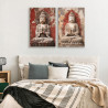 Díptico zen con esculturas de Buda sobre fondo rojizo desgastado ideal para ambientes espirituales- Cuadrostock