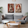 Díptico zen con esculturas de Buda sobre fondo rojizo desgastado ideal para ambientes espirituales- Cuadrostock