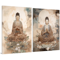 Díptico con figura femenina de estilo oriental meditando, perfecta para decoraciones zen- Cuadrostock