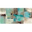 Cuadro abstracto con formas geométricas irregulares en tonos turquesa, marrón y beige-Cuadrostock