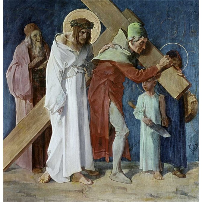 Simon of Cyrene Helps Jesus, 5th Station of The Cross - Cuadrostock