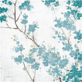 Cuadro para dormitorio - Teal Cherry Blossoms II on Cream Aged no Bird - Cuadrostock