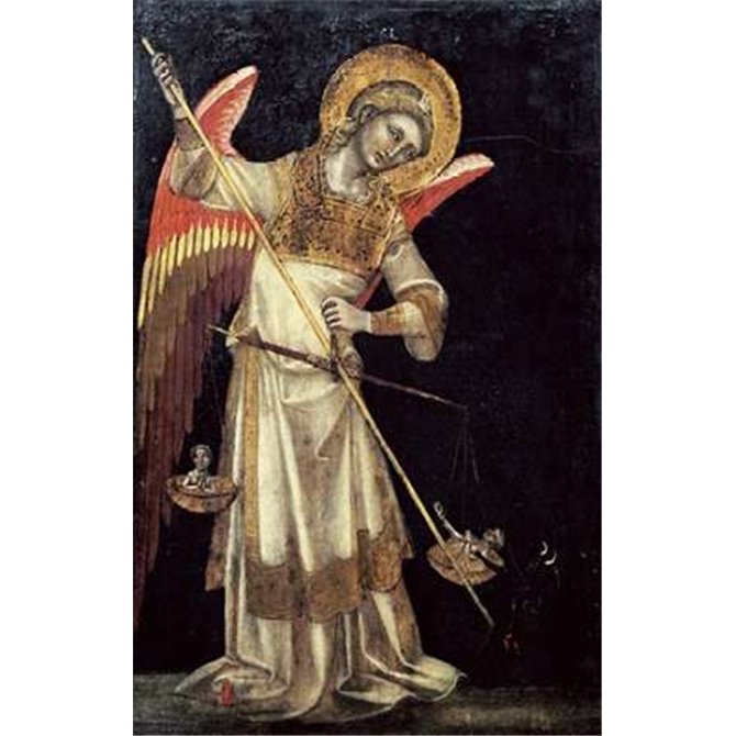 An Angel Protecting a Soul In The Balance From The Devil - Cuadrostock