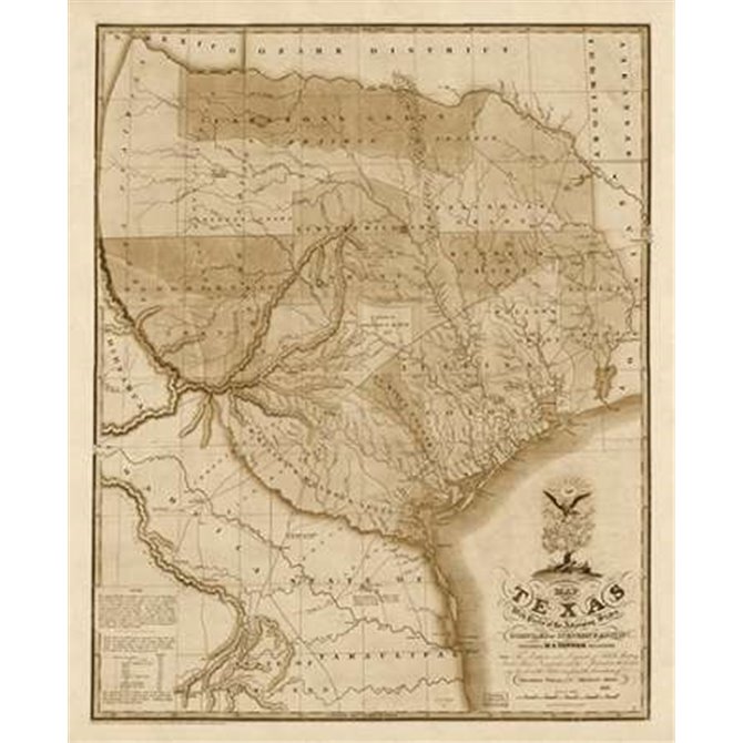 Map of Texas with parts of the adjoining states, 1837 - Decorative Sepia - Cuadrostock
