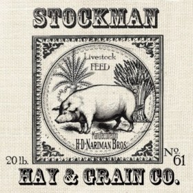 Farmhouse Grain Sack Label Pig - Cuadrostock