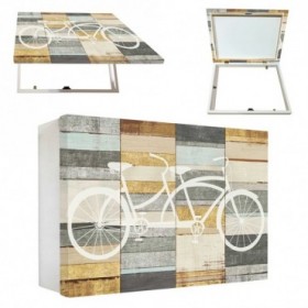 Tapa contador con bicicleta blanca sobre fondo de imitación listones de madera vintage- Cuadrostock