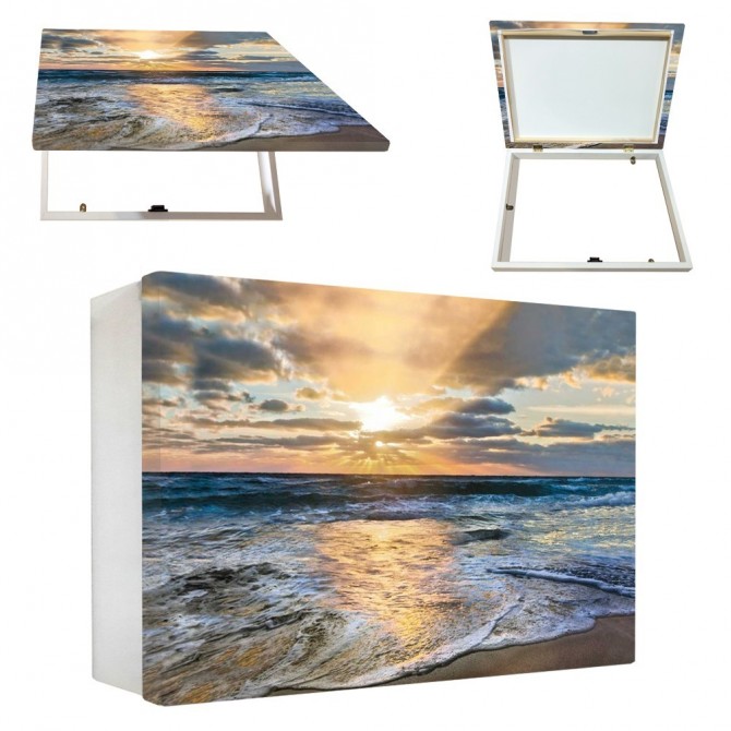 Tapa contador paisaje con imagen de playa al atardecer y reflejos dorados en el agua- Cuadrostock